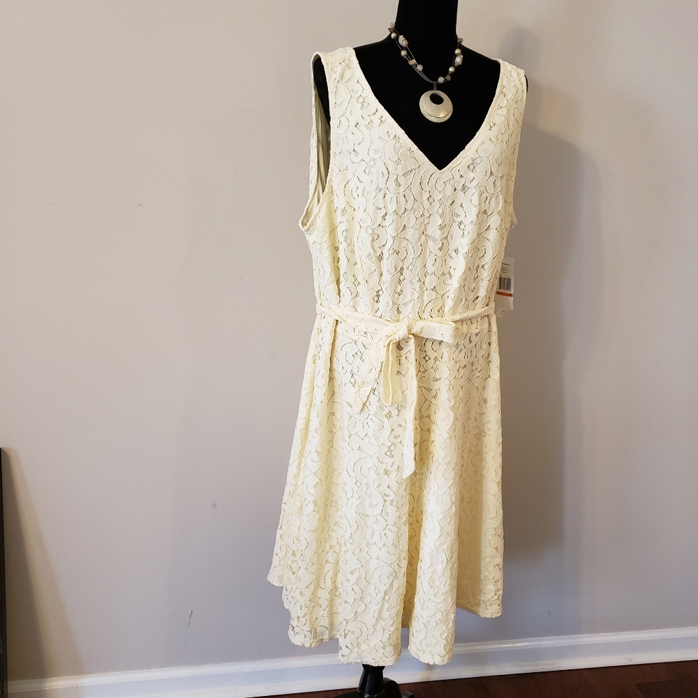 Sharagano Cream Lace Midi Dress